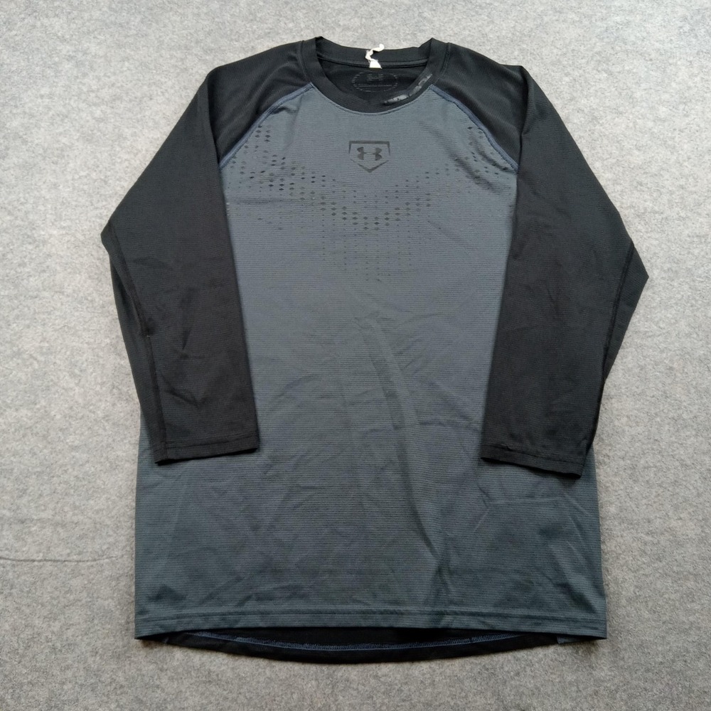 Under Armour Shirt Mens Medium Black Gray Long Sleeve Fitted Athletic Training
